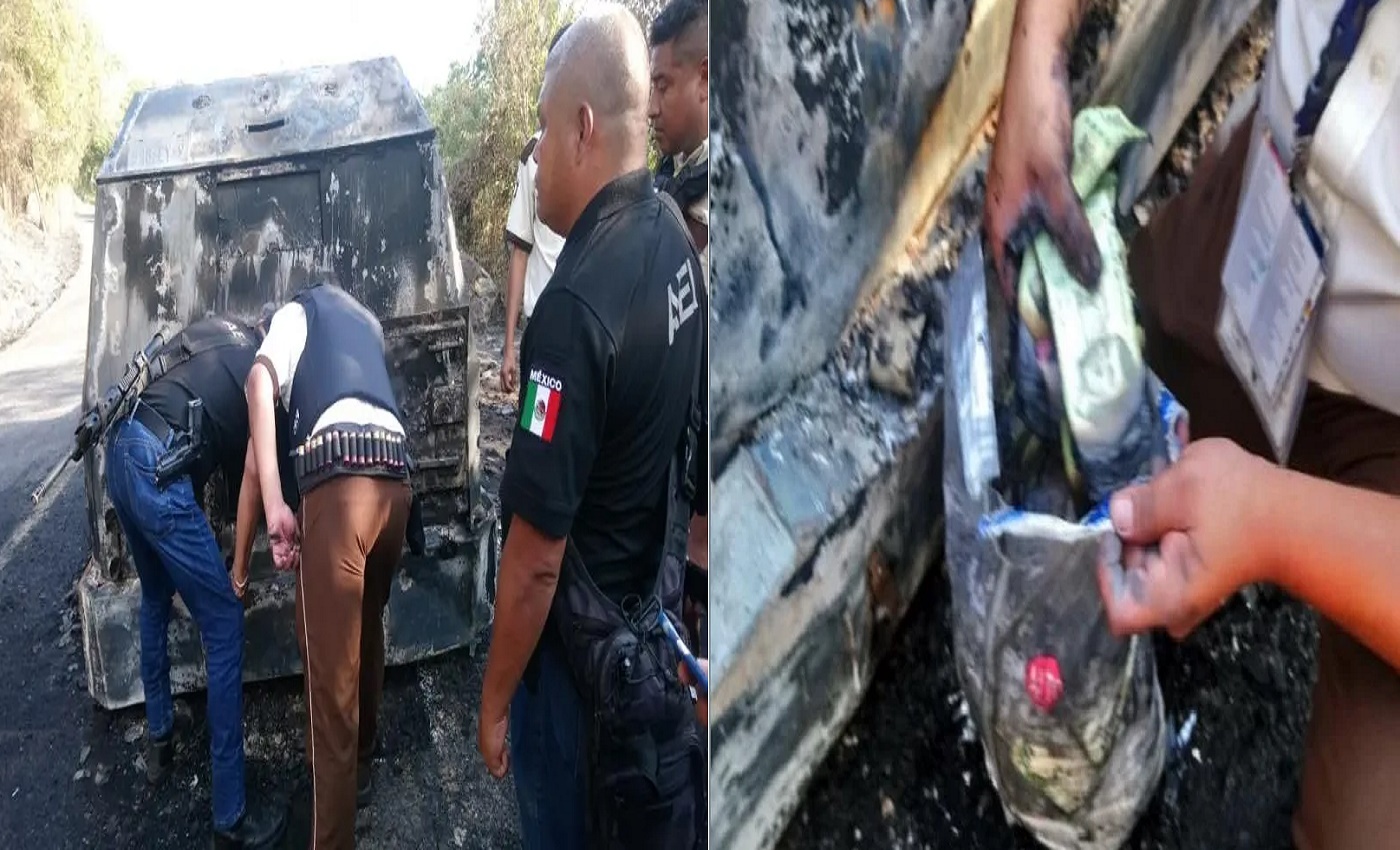 Se queman 4.5 mdp tras incendiarse camioneta de valores que trasladaba el dinero a Oaxaca