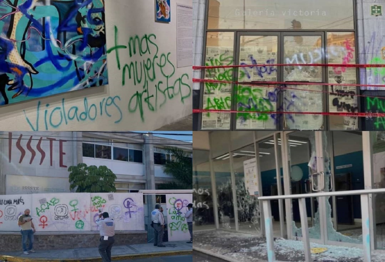 Marcha del 8M en Morelos dejó instalaciones del Gobierno del Estado afectados, así como sucursales bancarias y la galería de arte del CMA