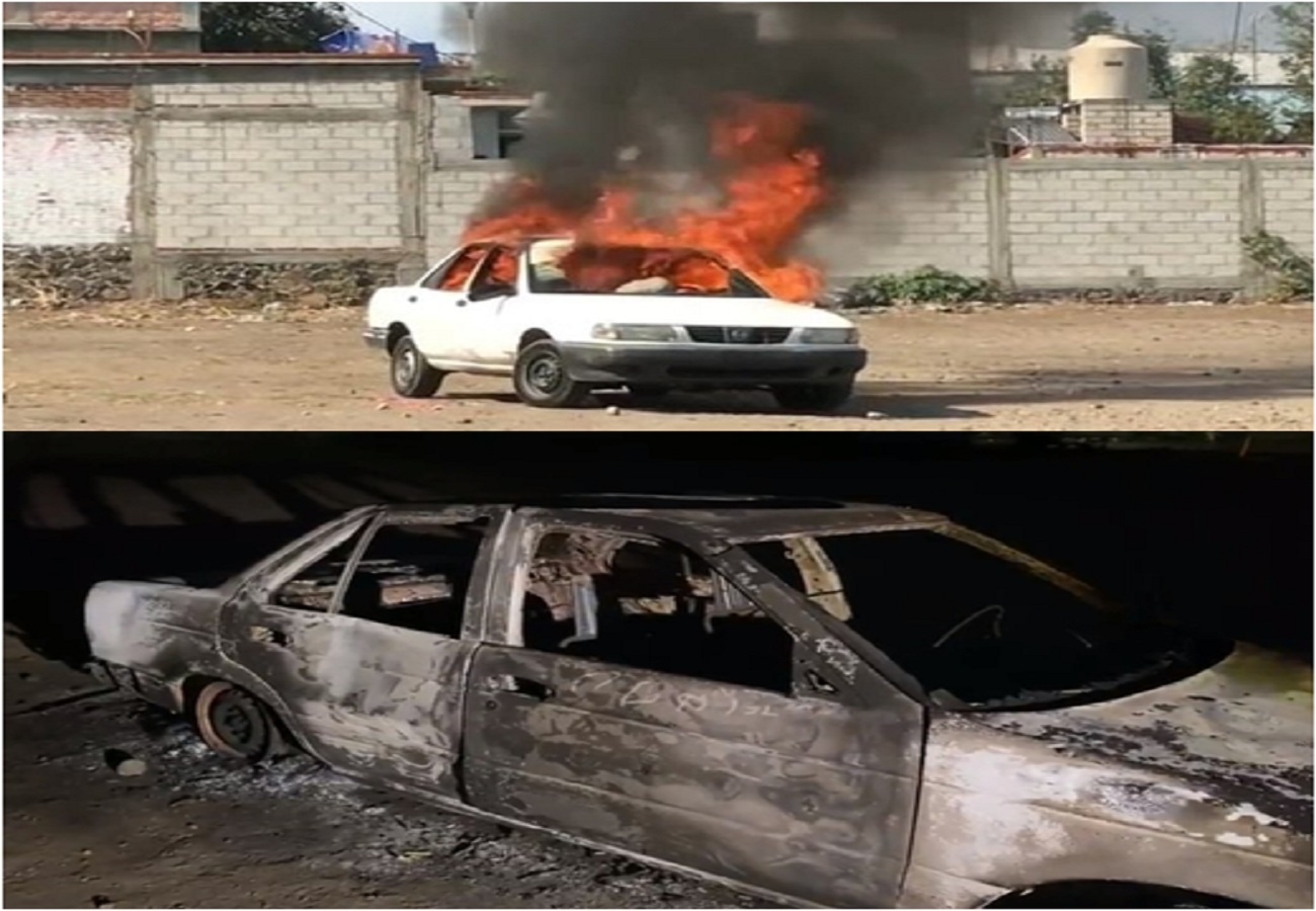 Comunidad de Temoac quema vehículo dónde se trasladaban cinco sujetos que presuntamente intentaron secuestrar a una mujer 