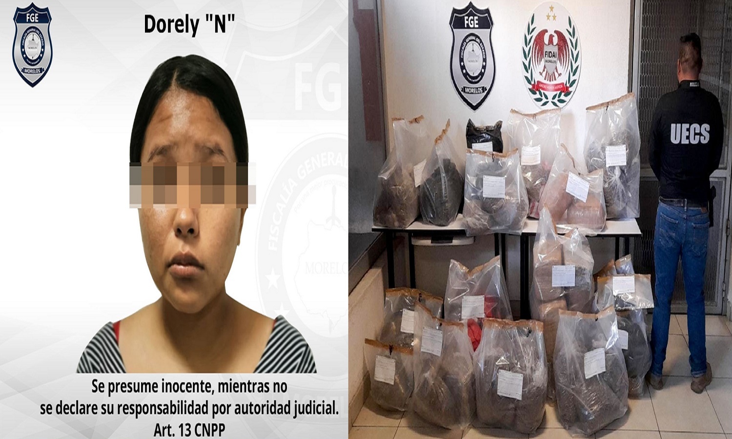 Detenida mujer de 21 años con cerca 200 kg de marihuana en Ocuituco