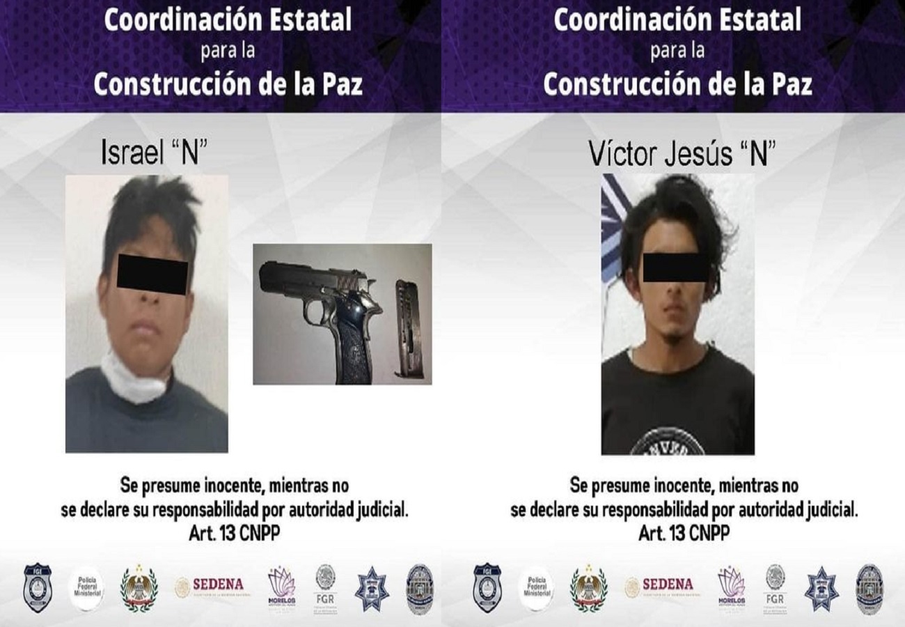 Detiene Policía Morelos a dos sujetos por violación a la Ley Federal de Armas de Fuego y Explosivos, en los municipios de Emiliano Zapata y Temixco